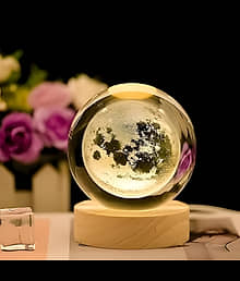 3D Galaxy Crystal Ball Night Light | Dimmable Engraved LED Glass Ball Table Lamp with USB and Wooden Base for Home Decor, Office, Birthday Gift & Kids