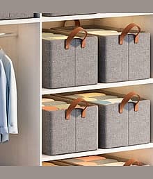4 Pcs Foldable Storage Box and Organiser with Metal Frame/Woven Fabric Clothes Organiser with Handle/Wardrobe Organizer for Storage/Almirah Organizer