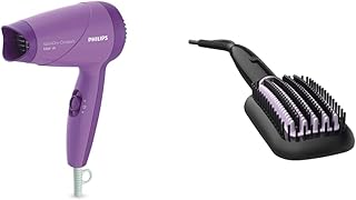 PHILIPS Hp8100/46 Hair Dryer (Purple) & Philips Bhh880/10 Heated Straightening Brush With Thermoprotect Technology (Black), 1000 Watts