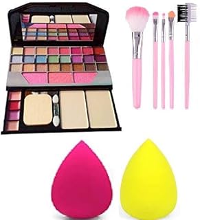 T.Y.A Makeup Eyeshadow Kit + 5 Pcs Makeup Brush + 2 Pc Blender Puff Combo - Multicolor