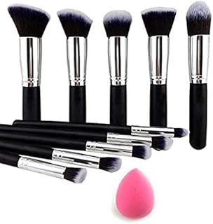 Lecherous Beauty Fiber Bristle Makeup Brushes Set Tool Pro Foundation Eyeliner Eyeshadow (Black) with Sponge Puff-