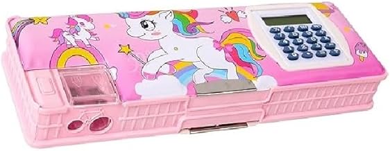 ECLET Unicorn Calculator Geometry Box with in Built Sharpener for School Kids Geometry Box (Pink)