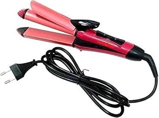 2 in 1 Hair Straightener & Curler Combo, Professional Beauty Set with Ceramic Plate for Women, Pink