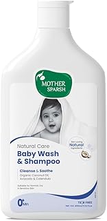 Mother Sparsh Natural Care Baby Wash & Shampoo-400ml | Baby Head to Toe Wash | Tear Free Formula With Organic Coconut Oil, Calendula & Avocado | Suita