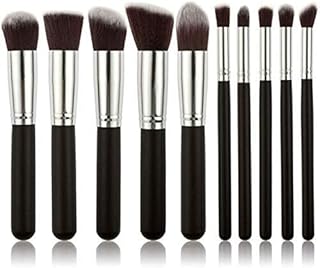 MKSL 10 pcs Premium Synthetic Makeup Brush Set - Black Silver