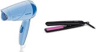 PHILIPS Hair Dryer (Hp8100/60) & Straightener (Hp8302) Combo, 1000 Watts, Blue