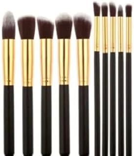 Makeup Brushes Set Tool Pro Foundation Blending Blush Eyeliner Face Powder Brush Kit (Golden Black Grey) set of 10