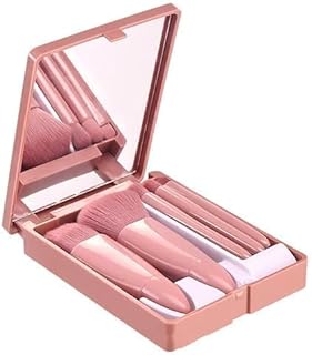 Mini Makeup Brushes Kit, 5-in-1 Travel Cosmetic Brush Set with Compact Mirror, Portable Foundation Blush Eyeshadow Brushes