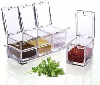 4 Box Acrylic Spice Rack,4 Pieces Box with 4 Spoons, Storage Containers Cooking Tools For Pickle,Masala