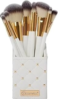 BH Cosmetics Studded Couture 12-Piece Makeup Brush Set with Designer Travel Case - White & Gold Professional Face and Eye Brushes (White Brush)