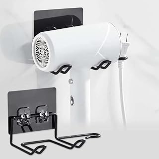 Wall Mounted Hair Dryer Rack Hairdryer Shelf Holder Storage Hanger Bathroom Iron Shelf Home Organizer,Wall Mount Drill Free Mount Trace Less Hair Drye