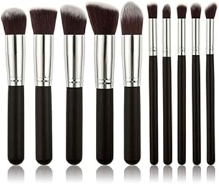 10 pcs Premium Synthetic Makeup Brush Set - Black Silver