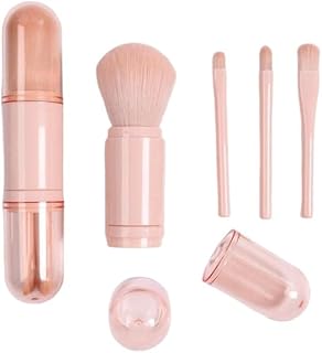 Sloane 1 Sets Travel Brush Makeup Set, 4 in 1 Mini Portable LipBrush Foundation Blending Powder Eye Shadow Brush for Women Facial Retractable Set (Mul