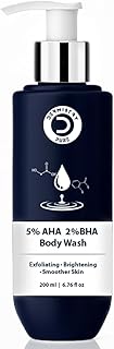 DERMISTRY 5% AHA 2% BHA Exfoliating D Tan Detan Removal Skin Smoothening Body Wash for Oily All and Strawberry Skin Types for Men Women 200ml
