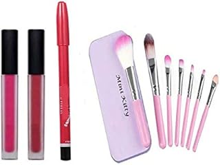Makeup Combo Pack 2 matte lipstick 1 lip liner 7 mini makeup brush set