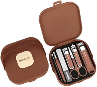 Essentials Manicure Set Nail Clippers Kit Manicure Pedicure Set, 8 Pcs Professional Stainless Steel Pedicure Care Tools Women Travel Grooming Kit (Bro