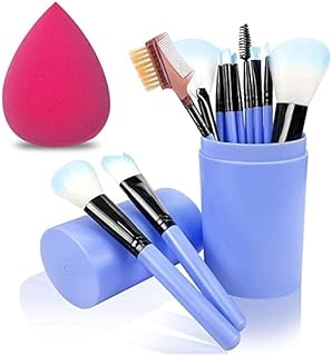 12 Pcs Makeup Brush Set with Storage Box With 6in1 Blender Sponge Puff (Pack of 2)