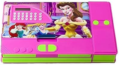 Princess Theme Multi-Functional Pencil Box with Built in Calculator Magnetic Lock Double Side Open Best for Girls' School Stationery