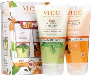 Tulsi Acne Clear & Orange Oil Pore Cleansing Face Wash Combo | Buy 1 Get 1 Free | With Vitamin E Beads | Paraben Free | For All Skin Types. (Pack of 2