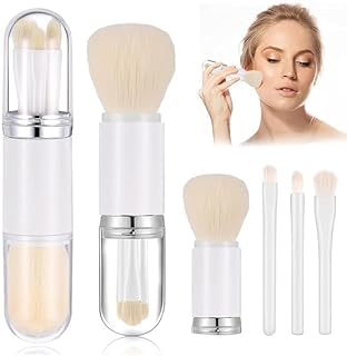 4 in 1 Pcs Makeup Brush Set, Retractable Foundation Brush with 3 Eye Brushes, Soft Dense Bristles, Portable Travel Brushes for Blush, Eyeshadow and Co