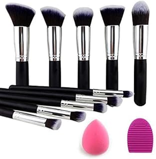 Premium Synthetic Kabuki Makeup Brush Set | Foundation, Face Powder, Blush & Eyeshadow Brushes | With Blender Sponge & Brush Cleaner | Professional Ma