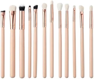 12 Pcs Professional Makeup Brush Set – Peach Wooden Handle with Rose Gold Ferrule – Foundation, Kabuki, Blending, Eyeshadow & Liner Brushes – Soft Syn