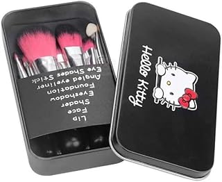 Hello Kitty Makeup Brush Set, 7 Professional Brushes with Metal Storage Case, Pink and Black