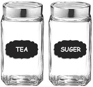 Brezzycloud Classic Glass Airtight Kitchen Storage Container With See Through Cap Lid For Tea Coffee & Sugar, Dry Fruit Jars, Storage Box, Set Of 2 (C