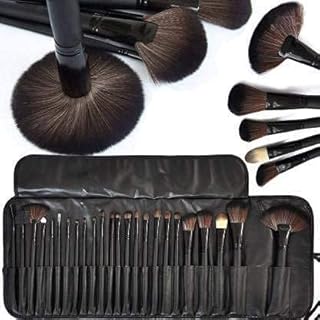 24 Piece All Natural Makeup Brush Set - Handle Pcs Cosmetic Beauty Brushes Kit - Make Up Leather Organizer Bag