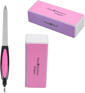 FOLELLO Nail Grooming Kit with 1 Four Sided Nail Nail Buffer Stock & 1 Stainless Steel Cuticle Remover Tool for Women and Men | Professional Manicure
