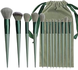 MSA Makeup Brush Set with Flannel Bag Matcha Green | Foundation, Powder, Concealer, Eyeshadow & Blush Brushes | Soft Professional Cosmetic Brush Kit f