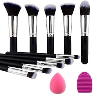 MF® Makeup Brushes Set, Premium Synthetic Kabuki Foundation Face Powder Blush Eyeshadow Brush Makeup Brush Kit with Blender Sponge and Brush Cleaner (