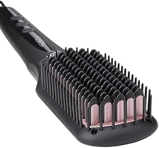 PREMIUM Black Shine Hair Straightener Brush for Women, Straight in Min, Ionic & Thermoprotect Technology, 16 Temperature Settings, Hot Brush Heat Dama
