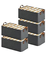 5 Pcs Foldable Storage Box and Organiser with Metal Frame/Woven Fabric Clothes Organiser with Handle/Wardrobe Organizer for Storage/Almirah Organizer