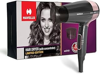 Havells 1200W Foldable Hair Dryer; 3 Heat Settings With Cool Shot (Hot/Cool/Warm),Heat Balance Technology|Cool Black|Your Perfect Blow Dry Companion F