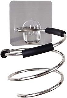 Hair Dryer Holder, Wall Mounted, Adhesive, Nail Free, Stainless Steel, Spiral Stand, Silver, for Bathroom and Bedroom
