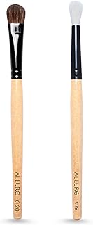 ALLURE Professional Eye Makeup Brush Set, 2 Pieces, Vegan Synthetic Bristles, Wooden Handle, C-20 Large Eyeshadow and C-19 Crease Blender Brushes for