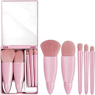 Barebeauty Portable Makeup Brush Set with Storage Case & Mirror | Soft Synthetic Bristles for Foundation, Blush, Eyeshadow & Blending | Travel-Friendl