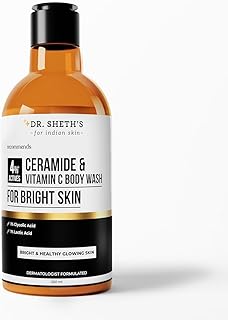 Dr. Sheth's Ceramide & Vitamin C Body Wash | For Bright, Healthy & Glowing Skin | Exfoliates & Evens Skin Tone | 4% Actives (1% Lactic Acid, 1% Glycol