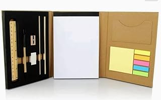Functional 3 Fold Eco Notebook with Replaceable Writing Pad 3 Fold Notebook with Wooden Stationary Set (Multi-color), 80 Pages