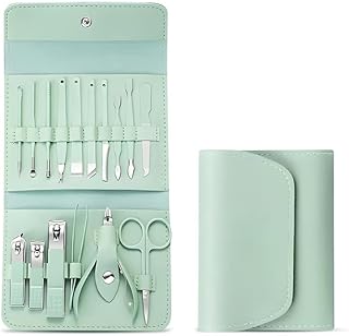 16-in-1 Stainless Steel Manicure and Pedicure Clippers Set Professional Grooming Kit with Leather Travel Case, Assorted Color Nail Care Tools for Hand