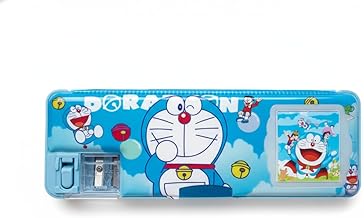 Multipurpose Magnetic Pencil Box with Calculator & Dual Sharpener for Girls & Boys for School | Doraemon Theme Pencil Case | Blue Character Theme (Blu