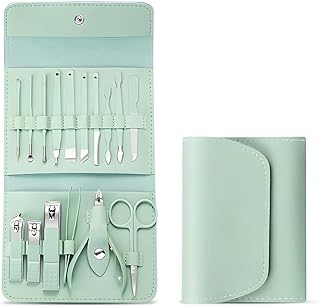 Manicure Set Professional Nail Clippers Pedicure Kit, 16 pcs Stainless Steel Nail Care Tools Grooming Kit with Luxurious Travel Leather Case for Men W