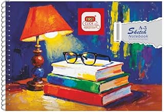 FIRST CLICK® A3 Size Wiro Bound Sketchbook Art Notebook | 140 GSM Super Snow White Cartridge Paper | 60 Page Double Wire Binding | Professional Drawin