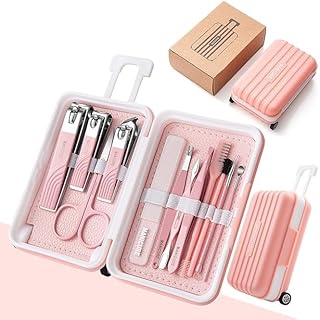 Manicure Pedicure Set, 12 Pieces Stainless Steel Nail Clipper Grooming Kit with Travel Case, Pink