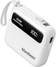 Manifesto 10000mAh Power Bank, 22.5W Fast Charging, Digital Display, Built-in Type-C &Cables, Type-C Input/Output, BIS Certified, 1 Year Warranty, Poc