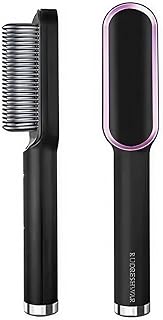 2-in-1 Hot Air Comb Hair Straightener for Women – Ionic Fast Heating Brush, 5 Heat Settings, Anti-Frizz Salon-Style Hair (Black)