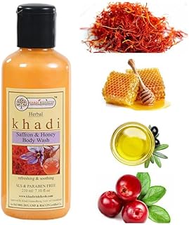 KHADI RISHIKESH Saffron and Honey Body Wash 210ml | Herbal Face and Body Cleanser For Men & Womens | Rediant Glowing Skin Treatment of Dull & Dry Skin