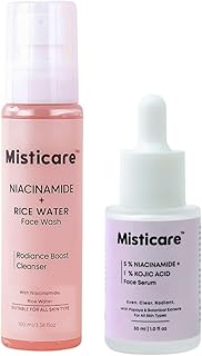Hydration and Clarity Kit Niacinamide Kojic Acid Serum and Rice Water Face Wash Combo for Even Hydrated Looking Skin Daily Skincare Set for Men and Wo