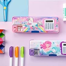 Craft and Toys (Pack of 1) Magnetic Pencil Box with Calculator & Dual Sharpener for Kids for School,Cartoon Big Size Cartoon Printed Pencil Case for K